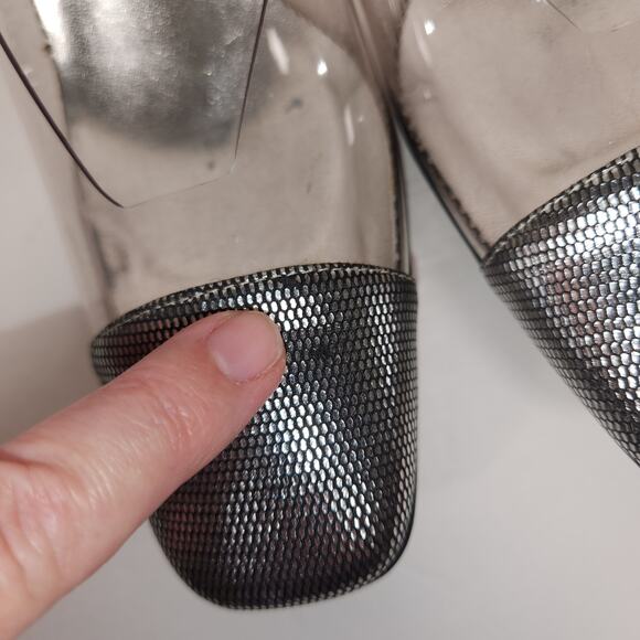 J RENEE Heels Womens 7.5M Vintage Clear Silver Metallic Textured Prom Wedding - Picture 3 of 10
